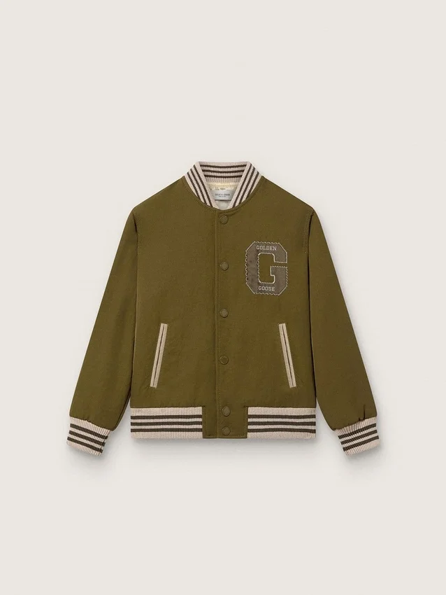 Blouson aviateur unisexe Journey en sergé de nylon vert militaire avec écusson brodé