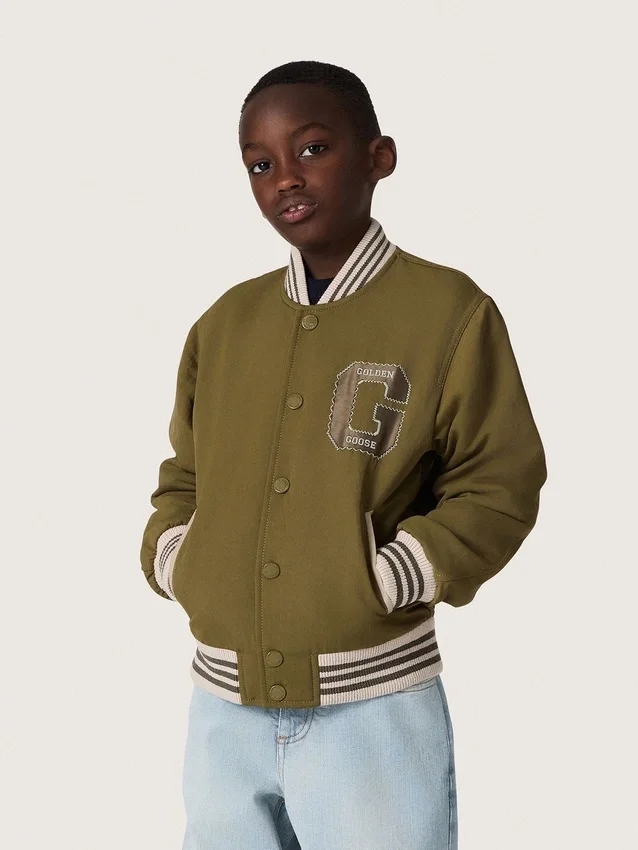 Blouson aviateur unisexe Journey en sergé de nylon vert militaire avec écusson brodé