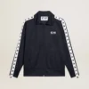 Blue-toned sweatshirt with zipper and white band and contrasting stars