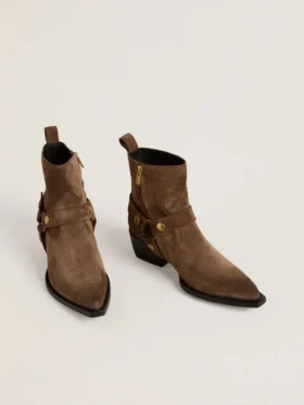 Bottes basses Debbie en daim gris tourterelle avec boucle amovible
