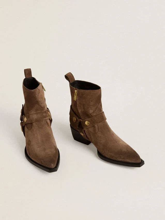 Bottes basses Debbie en daim gris tourterelle avec boucle amovible