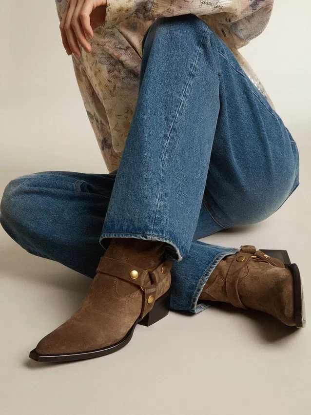 Bottes basses Debbie en daim gris tourterelle avec boucle amovible