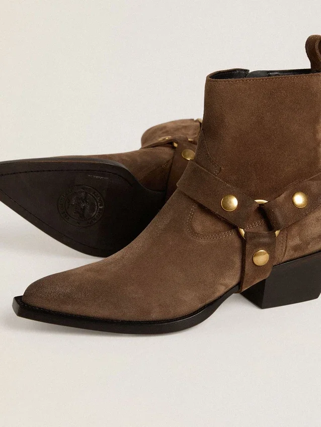 Bottes basses Debbie en daim gris tourterelle avec boucle amovible