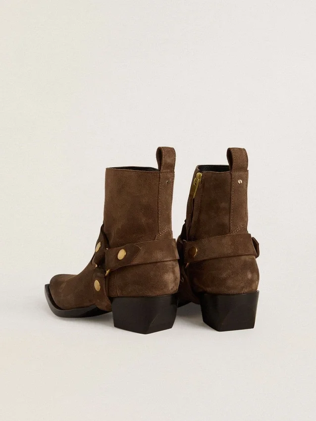 Bottes basses Debbie en daim gris tourterelle avec boucle amovible