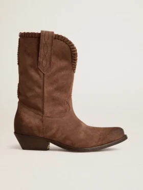 Bottes basses pour femme en daim délavé marron foncé