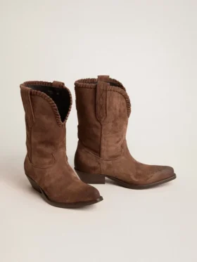 Bottes basses pour femme en daim délavé marron foncé