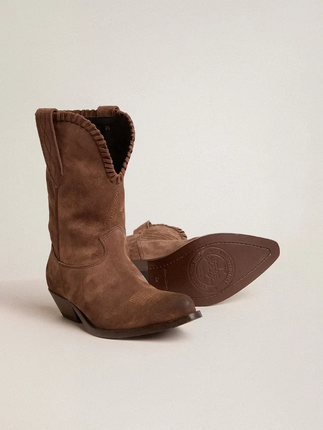 Bottes basses pour femme en daim délavé marron foncé