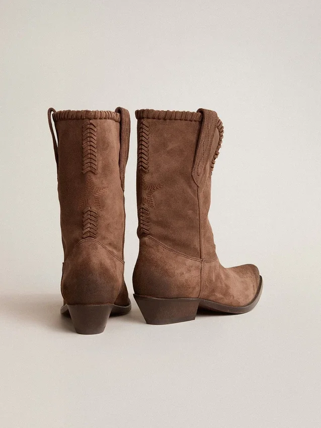 Bottes basses pour femme en daim délavé marron foncé