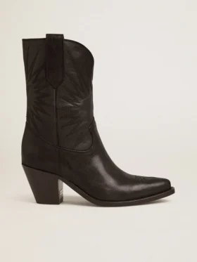 Bottes basses Wish Star en cuir noir avec étoile incrustée ton sur ton