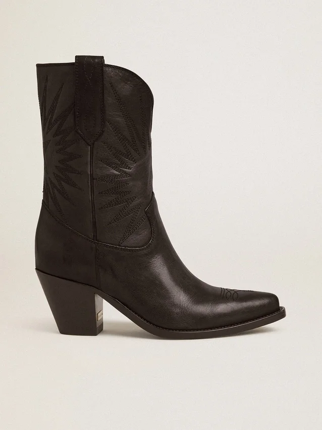 Bottes basses Wish Star en cuir noir avec étoile incrustée ton sur ton