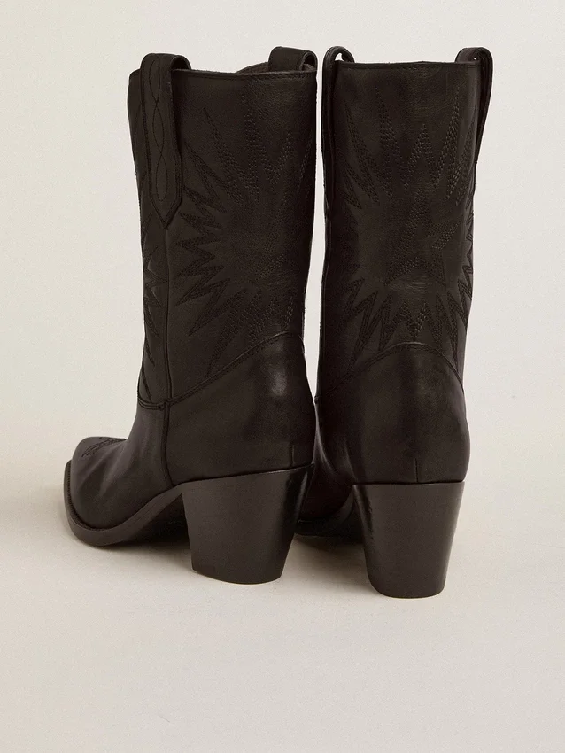 Bottes basses Wish Star en cuir noir avec étoile incrustée ton sur ton