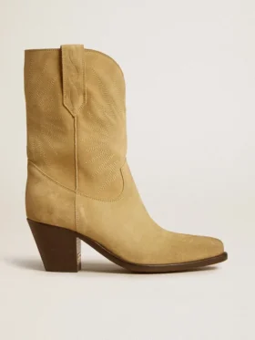 Bottes basses Wish Star en daim ciré couleur sable avec broderie en forme d’étoile