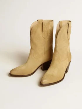 Bottes basses Wish Star en daim ciré couleur sable avec broderie en forme d’étoile