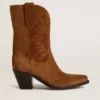 Bottes basses Wish Star en daim cognac avec étoile brodée ton sur ton