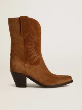 Bottes basses Wish Star en daim cognac avec étoile brodée ton sur ton