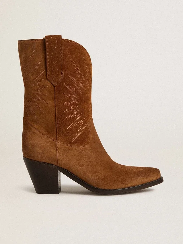 Bottes basses Wish Star en daim cognac avec étoile brodée ton sur ton