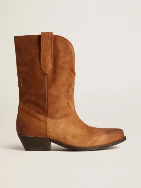 Bottes basses Wish Star en daim couleur cognac avec étoile incrustée