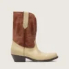 Bottes basses Wish Star pour femme en cuir beige et marron avec broderies