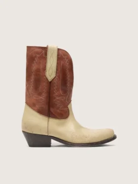 Bottes basses Wish Star pour femme en cuir beige et marron avec broderies
