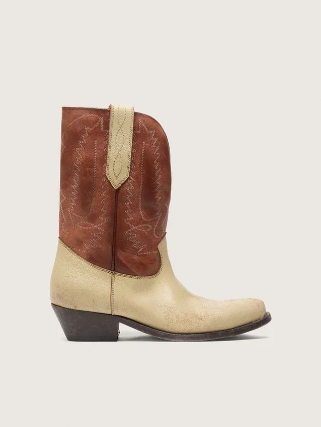 Bottes basses Wish Star pour femme en cuir beige et marron avec broderies
