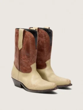 Bottes basses Wish Star pour femme en cuir beige et marron avec broderies
