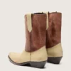 Bottes basses Wish Star pour femme en cuir beige et marron avec broderies