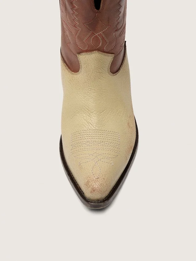 Bottes basses Wish Star pour femme en cuir beige et marron avec broderies