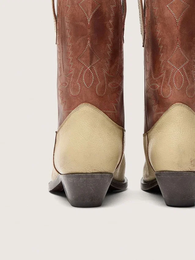 Bottes basses Wish Star pour femme en cuir beige et marron avec broderies