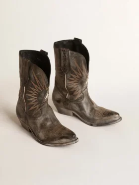 Bottes basses Wish Star pour femme en cuir noir ornées d’une étoile argentée