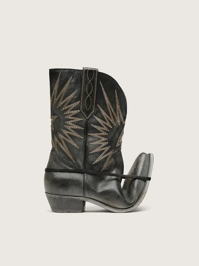 Bottes basses Wish Star pour homme en cuir noir ornées d’une étoile argentée