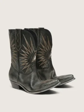 Bottes basses Wish Star pour homme en cuir noir ornées d’une étoile argentée