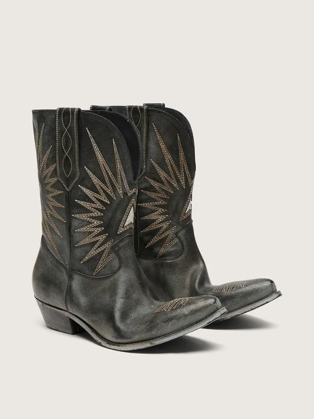 Bottes basses Wish Star pour homme en cuir noir ornées d’une étoile argentée