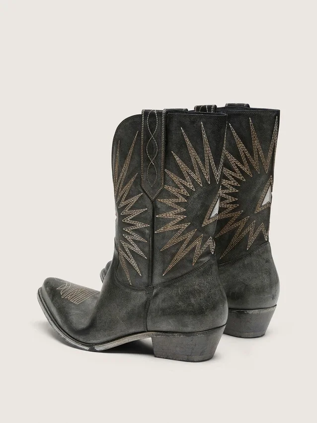Bottes basses Wish Star pour homme en cuir noir ornées d’une étoile argentée
