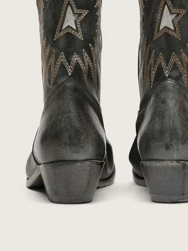 Bottes basses Wish Star pour homme en cuir noir ornées d’une étoile argentée