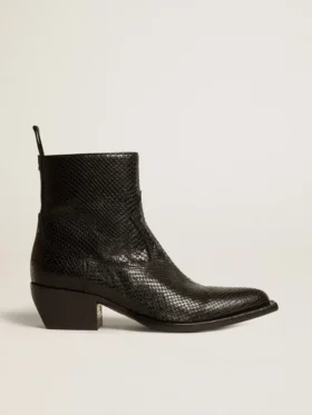 Bottes Debbie basses en cuir noir imprimé serpent