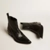 Bottes Debbie basses en cuir noir imprimé serpent
