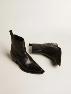 Bottes Debbie basses en cuir noir imprimé serpent