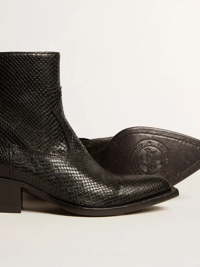 Bottes Debbie basses en cuir noir imprimé serpent