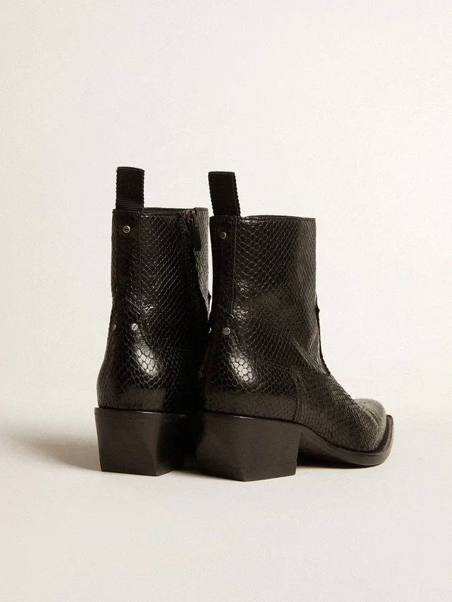 Bottes Debbie basses en cuir noir imprimé serpent