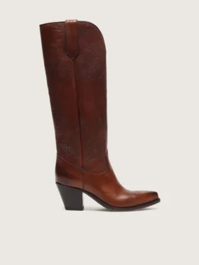 Bottes hautes Wish Star pour femme en cuir marron avec broderies florales