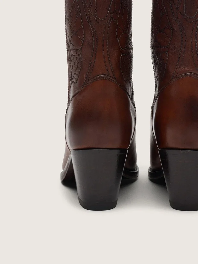 Bottes hautes Wish Star pour femme en cuir marron avec broderies florales