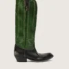 Bottes hautes Wish Star pour femme en cuir noir avec tige en cuir vert et broderies blanches
