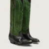 Bottes hautes Wish Star pour femme en cuir noir avec tige en cuir vert et broderies blanches