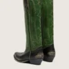 Bottes hautes Wish Star pour femme en cuir noir avec tige en cuir vert et broderies blanches