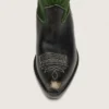 Bottes hautes Wish Star pour femme en cuir noir avec tige en cuir vert et broderies blanches