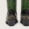 Bottes hautes Wish Star pour femme en cuir noir avec tige en cuir vert et broderies blanches