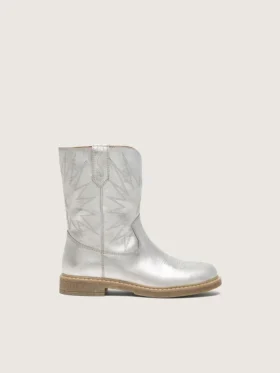 Bottes Junior Wish en cuir métallisé argenté avec broderie étoilée