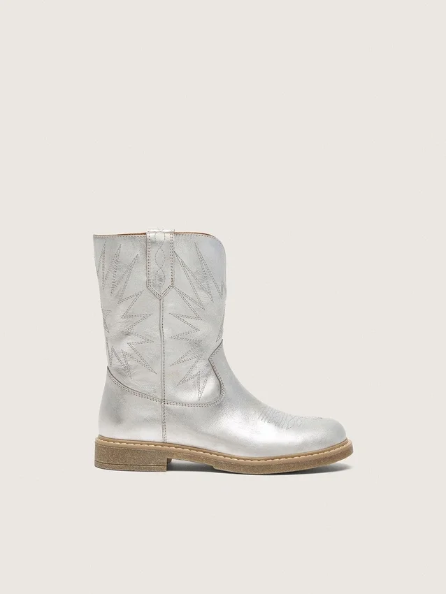 Bottes Junior Wish en cuir métallisé argenté avec broderie étoilée