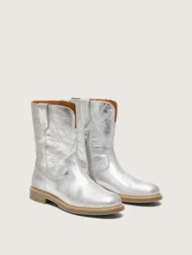 Bottes Junior Wish en cuir métallisé argenté avec broderie étoilée