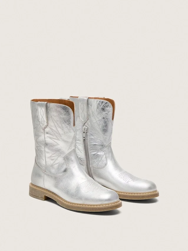 Bottes Junior Wish en cuir métallisé argenté avec broderie étoilée